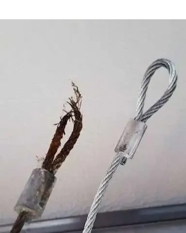 Rusted and a new cable side by side for comparison