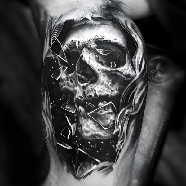 Realism Black and Grey Skull Tattoo in Syracuse