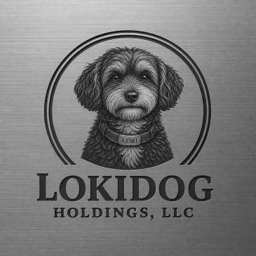Logo of Lokidog Holdings, LLC with a detailed dog illustration.
