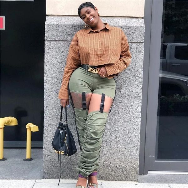 Women Fashion Hollow Cut Creased Casual Pants