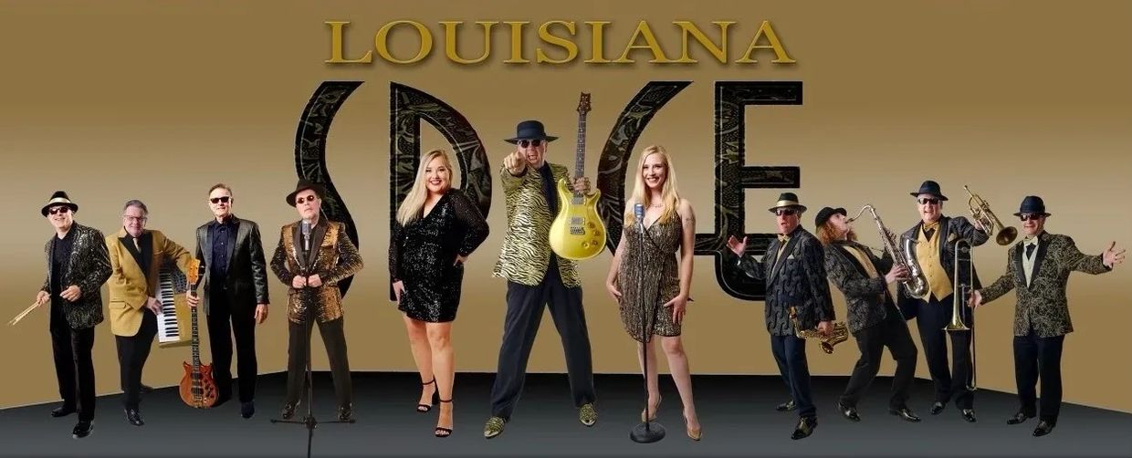 Louisiana Spice black and gold photo of band members with instruments