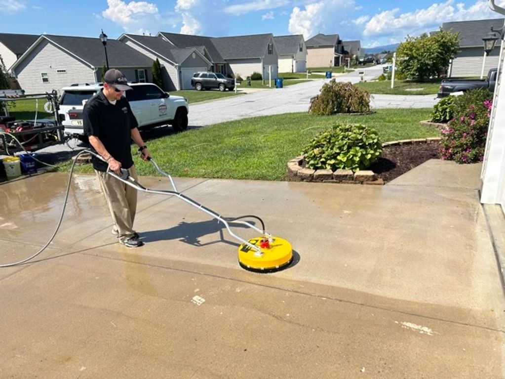 Concrete cleaning on a sunny day