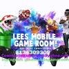Colorful gaming characters surround a mobile game room advertisement.