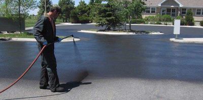 Commercial Parking Lot Sealcoating , sealcoat, sealing, Seal Coating with Hot tar crack filler