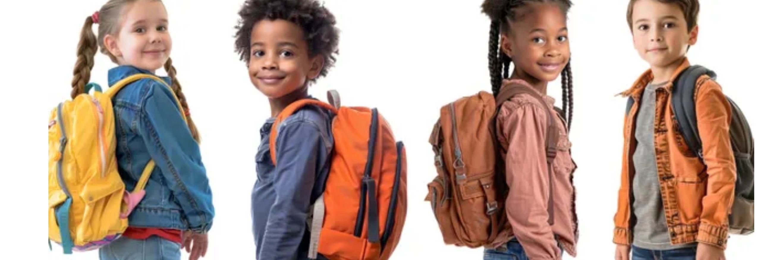 Children with backpacks