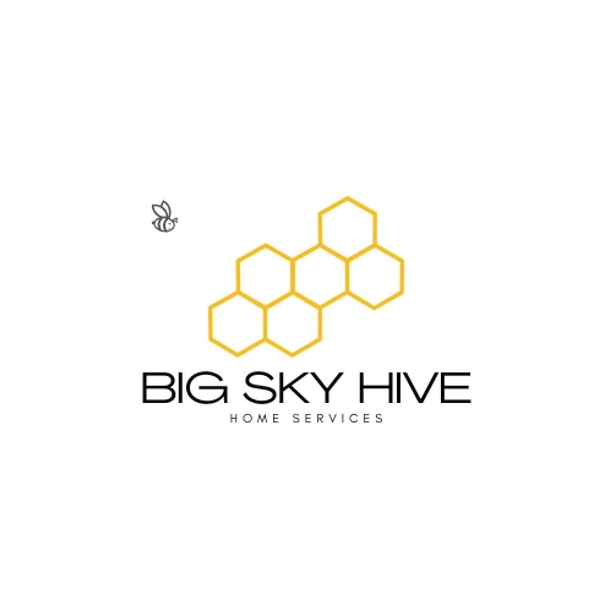 Logo with honeycomb, bee, and text 'Big Sky Hive Home Services'.