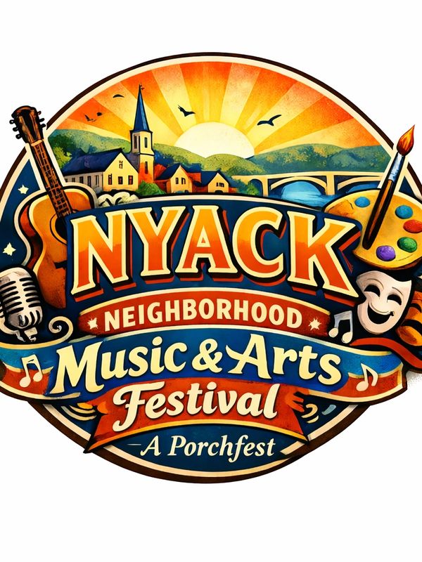 Colorful logo for Nyack Neighborhood Music &amp; Arts Festival with musical and artistic symbols.
