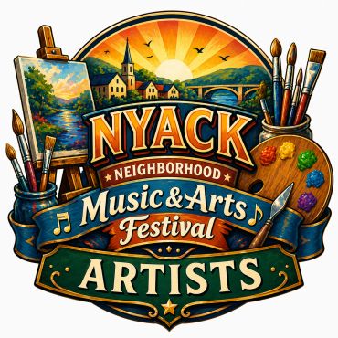 Colorful logo for Nyack Neighborhood Music &amp; Arts Festival Artists with paintbrushes and palette.
