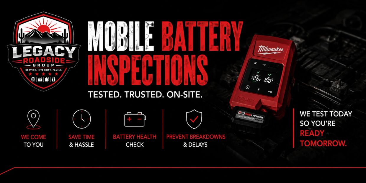 Mobile battery inspection service by Legacy Roadside Group.