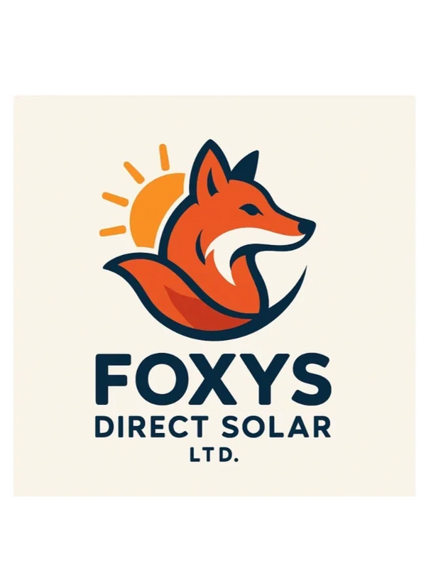 Logo featuring a stylized fox with a sun behind it, representing Foxys Direct Solar Ltd.
