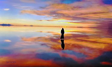 Reflection Upon Life:  Digital Painting of Woman in a Reflecting pool... actually Salt flats after t