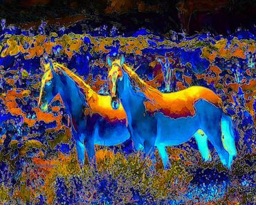 This came about after painting sky ponies and is a reversal so to speak of colors.  I painted in acr