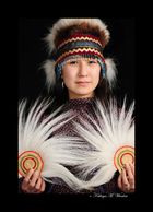 An Alaskan Yupik woman in traditional regalia, 
