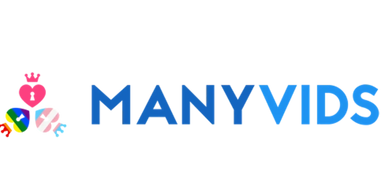 Colorful ManyVids logo with heart and video icons.