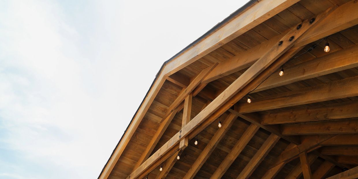 Wedding venue in Rexburg, Idaho with built in string lights and wood pavilion for rustic receptions