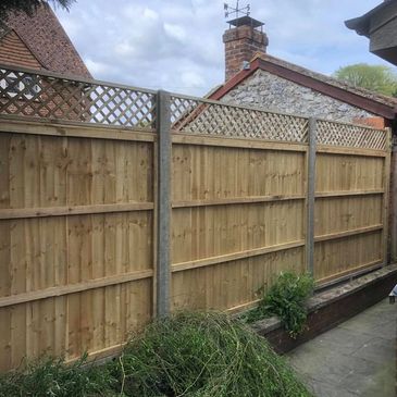 Closeboard fence panels with concrete gravel boards and concrete posts.