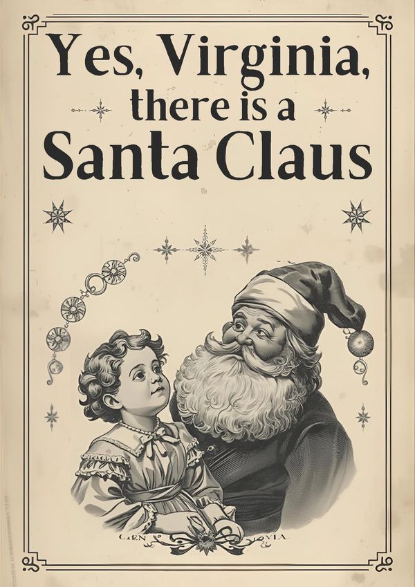 Vintage illustration affirming Santa Claus's existence to Virginia.