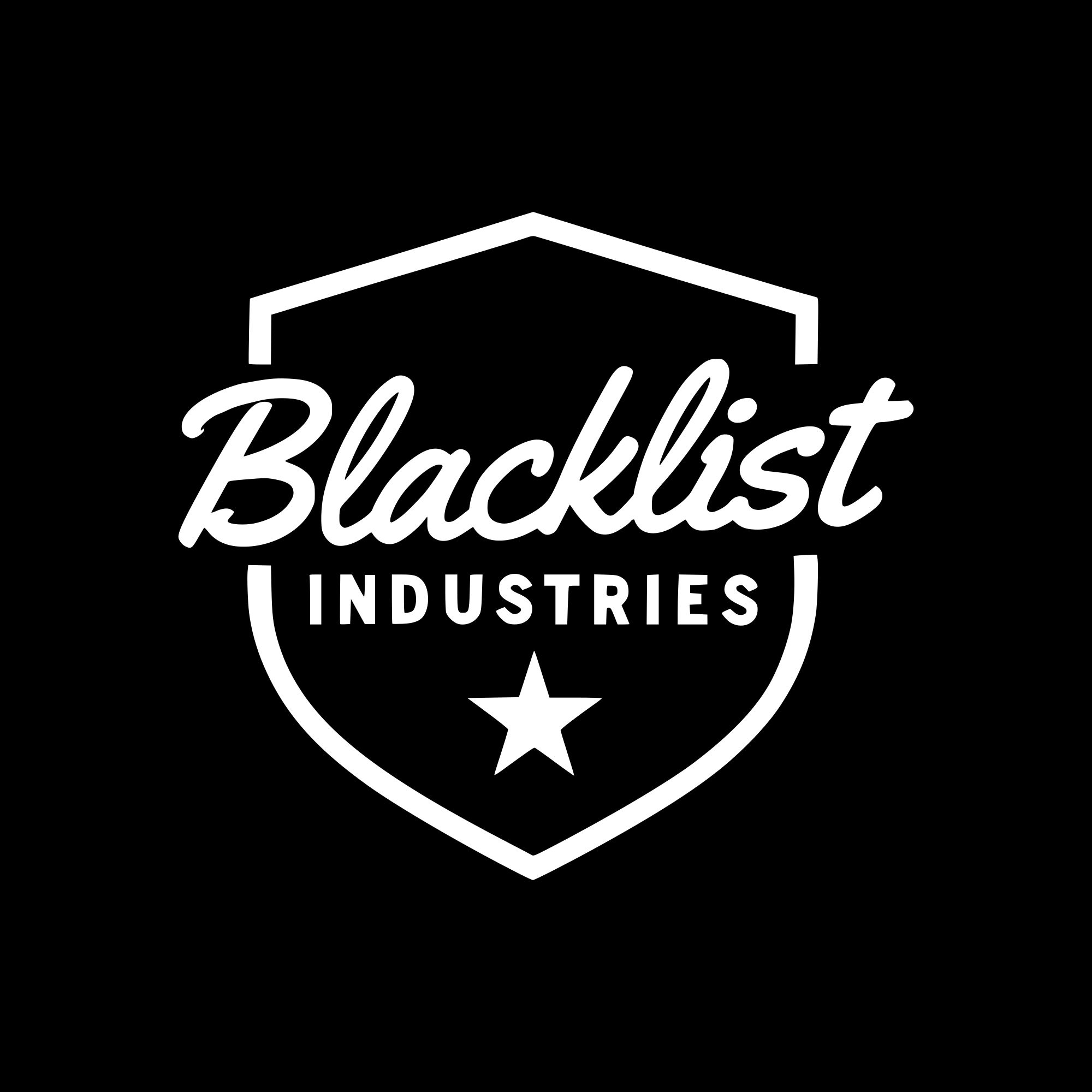 Logo of Blacklist Industries in white on black background.