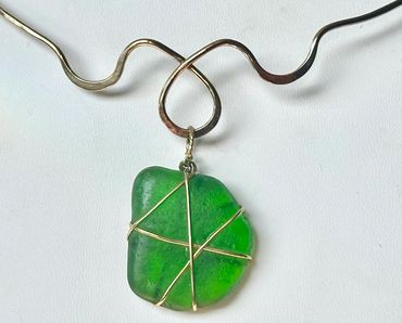 Emerald Isle sea glass pendant on hammered collar