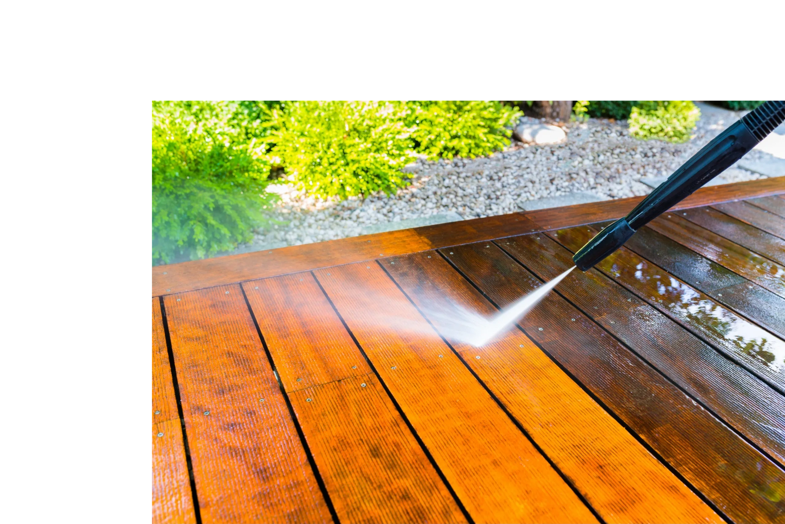 power washing wood deck, patio with pressure washer