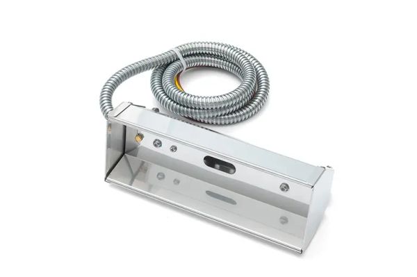 Metal rectangular sensor with coiled cable.