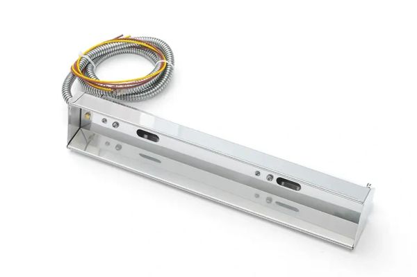 A metal heating element with attached wires.