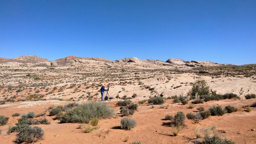 Leslie Ann Hauer, painting in Lower Butler Wash, east of Comb Ridge, Utah