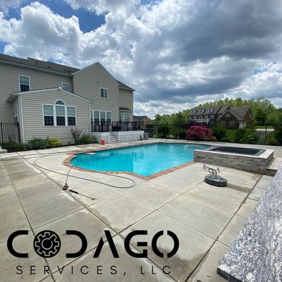 Pool area, deck, and house wash in Bowie, Maryland. Pressure Washing concrete cleaning wood staining