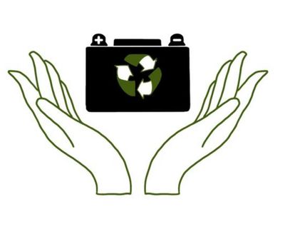 Hands holding a battery with a recycling symbol, symbolizing Battery regeneration and preventive maintenance efforts.