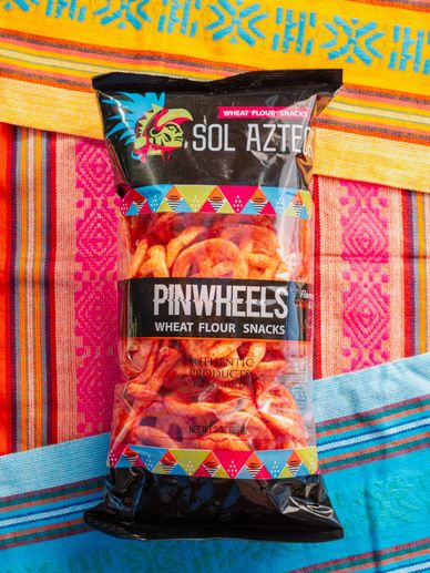 Bag of Sol Azteca Chile and Lime Pinwheels, wheat flour snacks