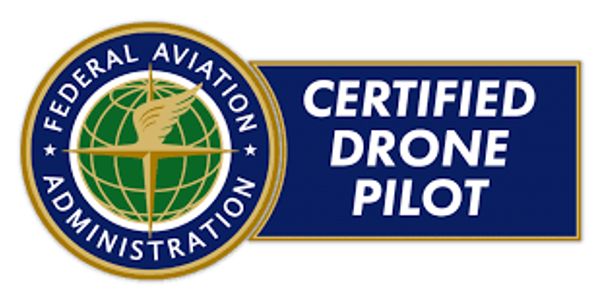 FAA Certified Drone Pilot emblem with globe and winged symbol.