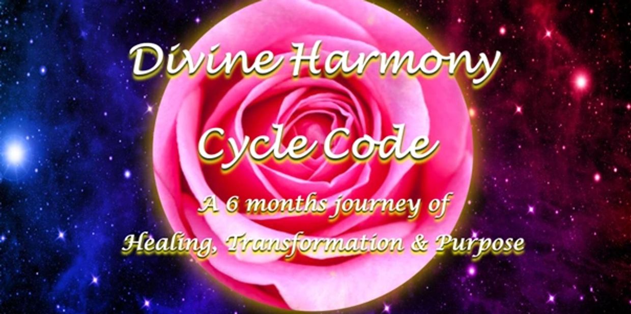 Divine Harmony Cycle Code with a cosmic rose background.