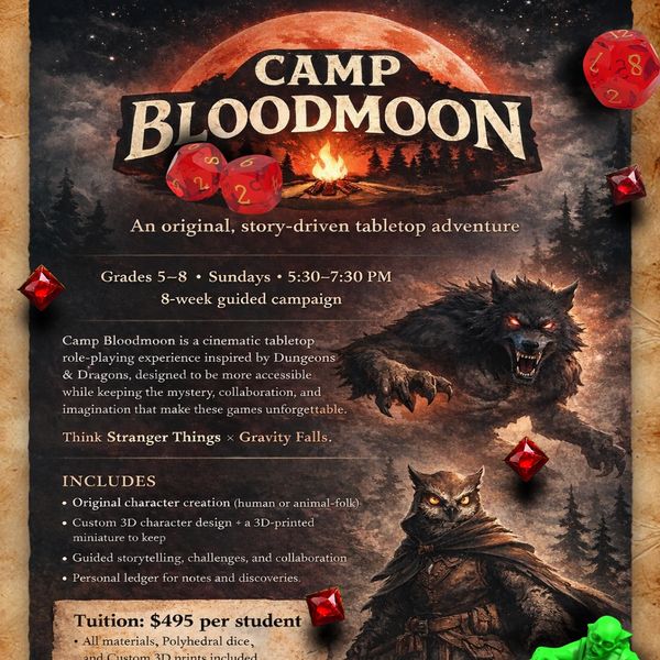 Story-driven tabletop role-playing campaign for Grades 5–8.
Eight weeks. One table. One shared story