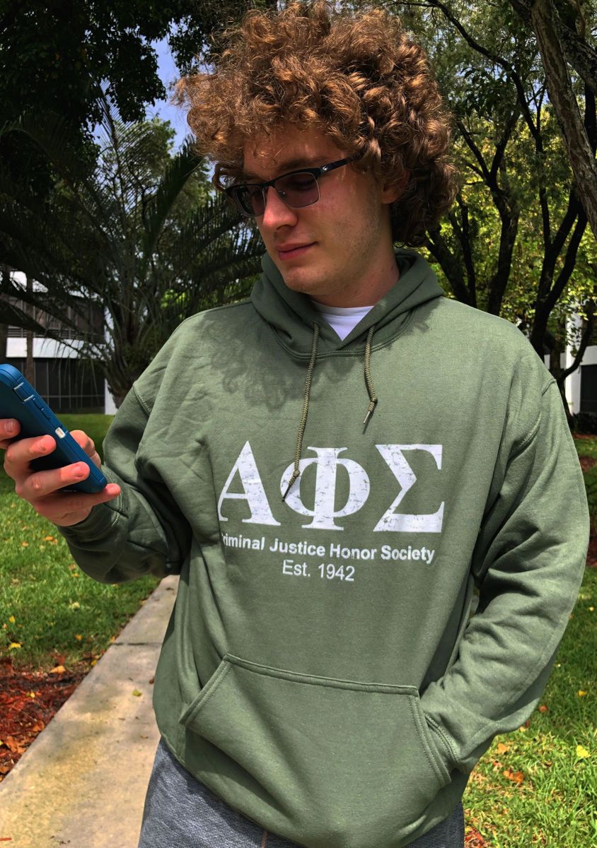 Military Green Hoodie with White Distressed Alpha Phi Sigma Greek Letters
