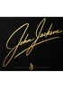 Elegant gold signature on black background.
