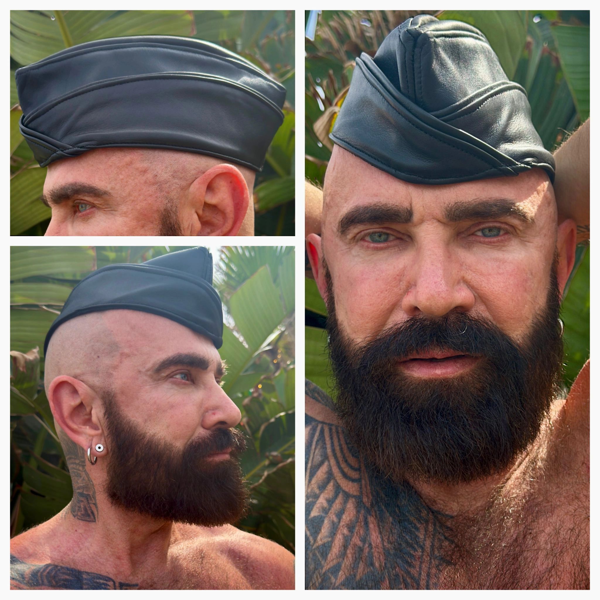 Custom handmade gay fetish black leather garrison hat by Ares Gear