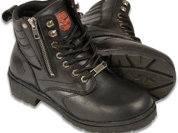 Milwaukee Leather MBL9320W Women's Black Premium Leather Wide-Width Lace-Up Motorcycle Rider Boots