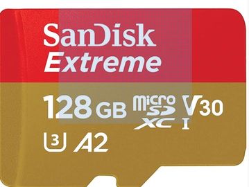 SANDISK 128GB Extreme microSDXC UHS-I Memory Card with Adapter - C10, U3, V30, 4K, 5K, A2, Micro SD 