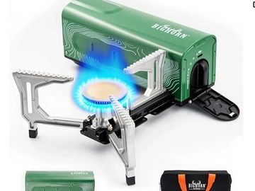 BIG HORN OUTDOORS Butane Camping Stove, Portable Folding Gas Burner with Carry Bag for Camping, Emer