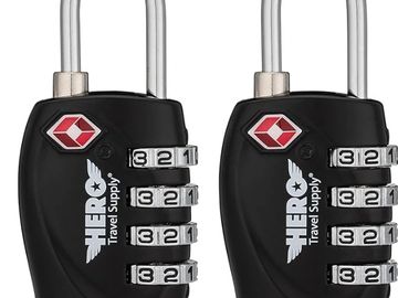 Two black HERO Travel Supply TSA locks with combination dials.
