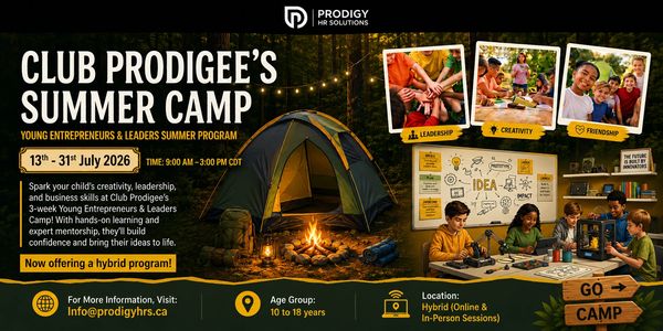 Club Prodigee's summer camp for young entrepreneurs and leaders, July 13-31, 2026.