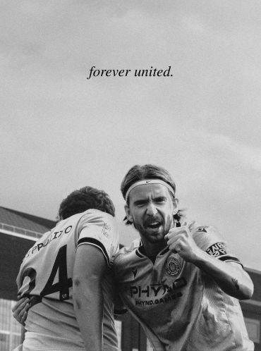 Two soccer players celebrating with 'forever united' caption.