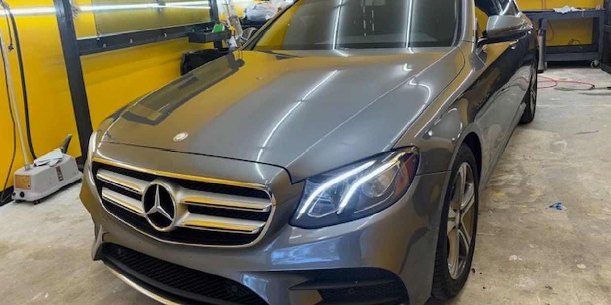 Picture of a 2018 E400 Mercedes after we tinted the windows at our shop in Fort Pierce, FL
