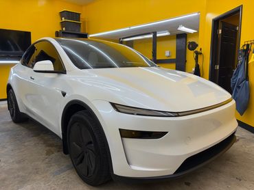 2026 Tesla Model Y Juniper tinted with XPEL XR Nano Ceramic Window Tint.