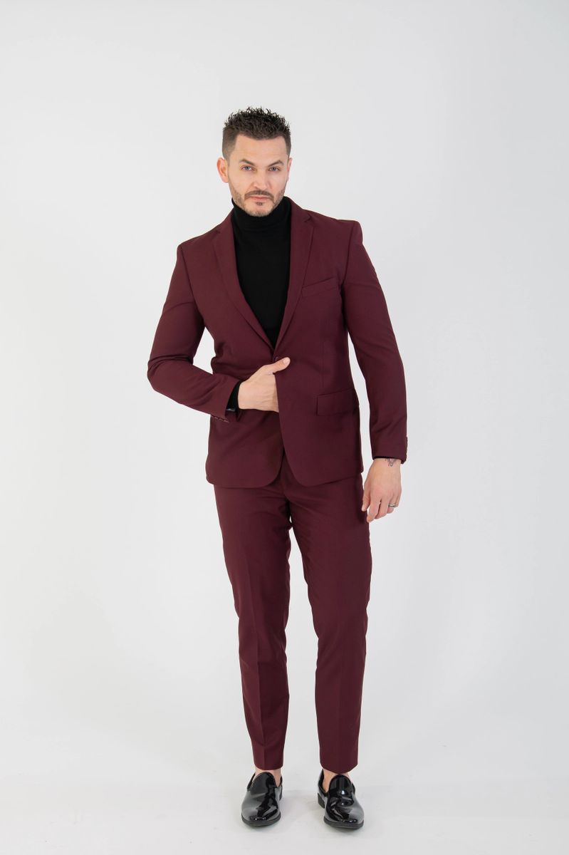 mens burgundy dress coat Couture 1910 Athens Burgundy Suit Jacket (Separates) 44R Slim