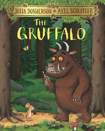 Cover of the children's book 'The Gruffalo' featuring a mouse and a monster in a forest.