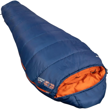 Blue and orange sleeping bag.