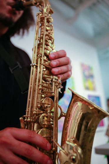 Sax player at an art show in Patchogue, NY