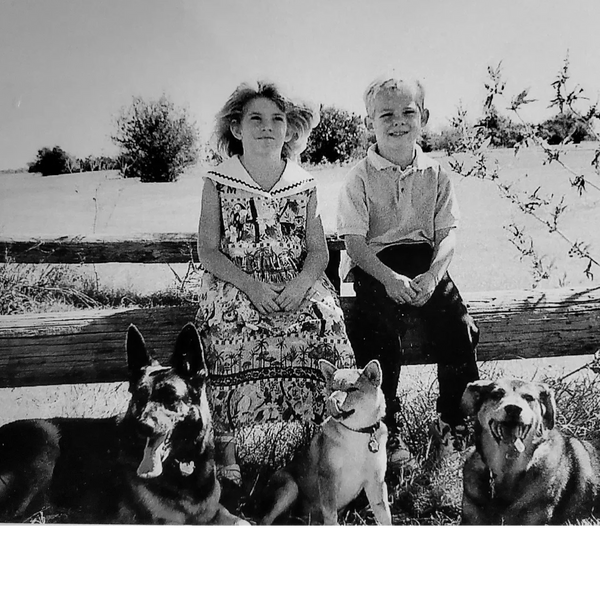 Black and white children with dogs.