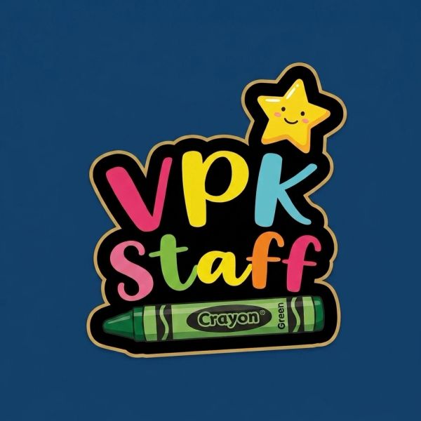 Colorful VPK staff logo with a green crayon and smiling star.